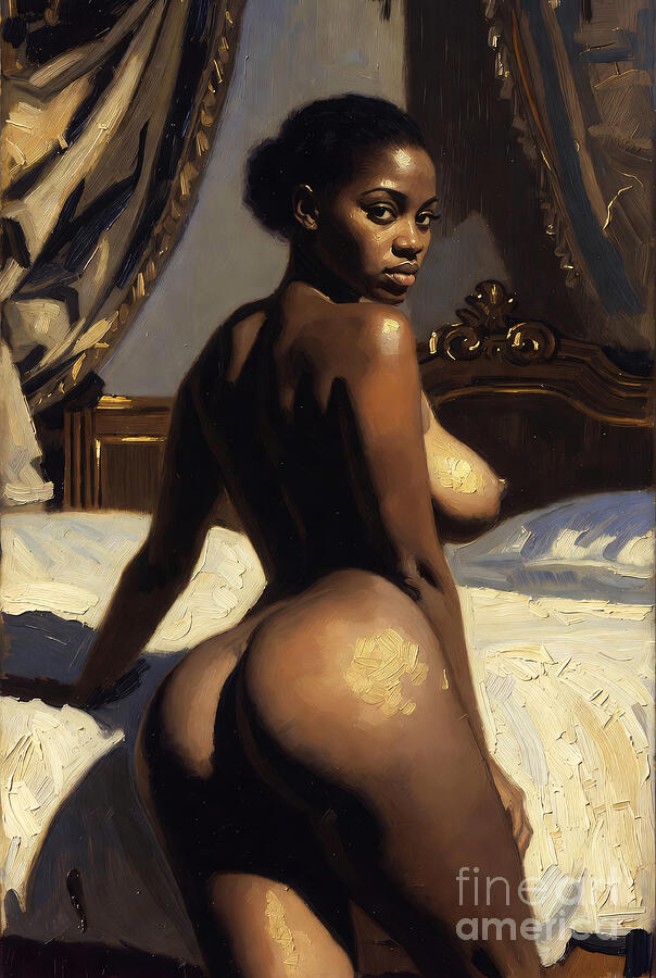 African Woman Posing on a Bed — fine art nude photography print by Carlos V, Painting, Ethereal Bodies collection