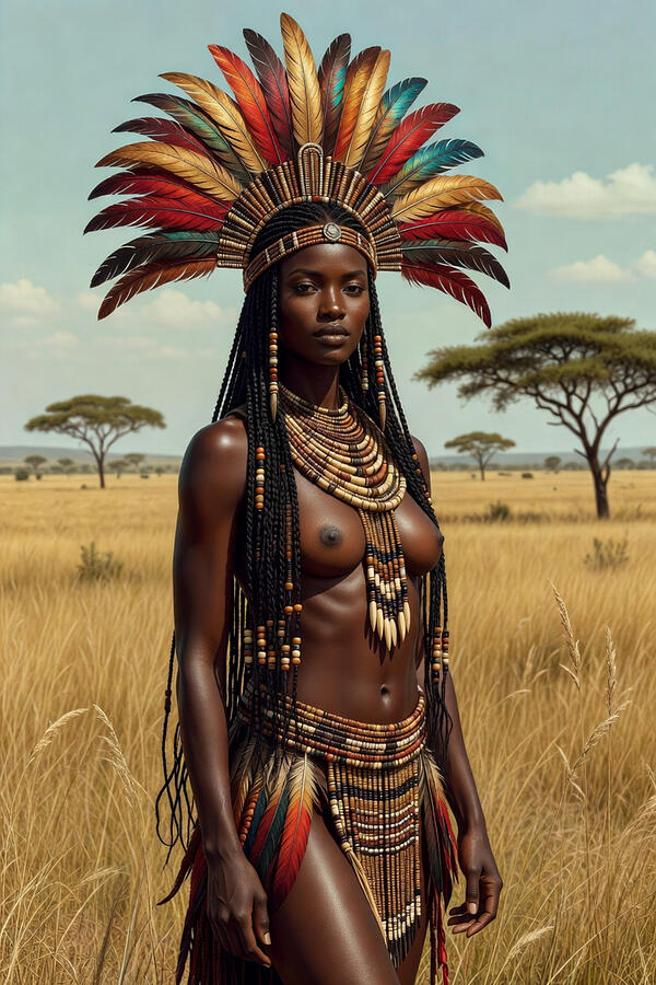African Woman in Traditional Headdress — fine art nude photography print by Carlos V, Outdoor, Ethereal Bodies collection