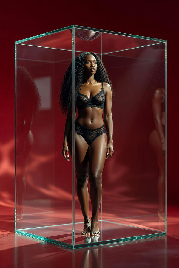 Ebony Elegance Enclosed, Form and Reflection — fine art nude photography print by Carlos V, Modern & Conceptual, Ethereal Bodies collection