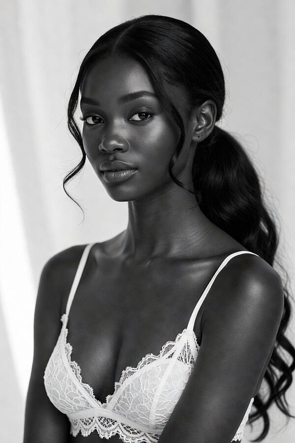 Ebony Elegance in Monochromatic Light — fine art nude photography print by Carlos V, Monochrome, Ethereal Bodies collection