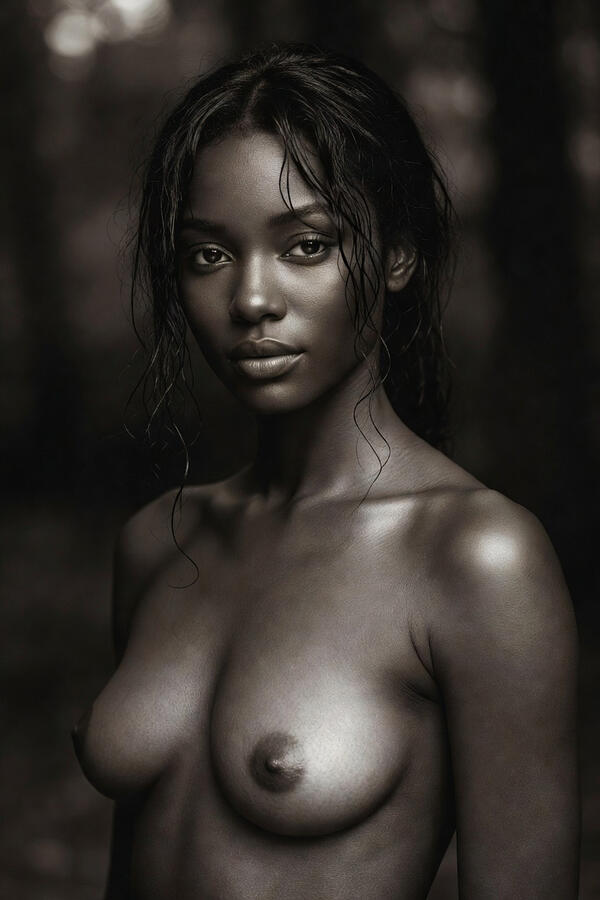 Nude Portrait of a African Woman in Nature — fine art nude photography print by Carlos V, Monochrome, Ethereal Bodies collection