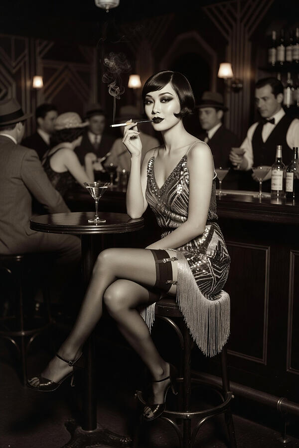 Timeless Barroom Allure 1920s Bar — fine art nude photography print by Carlos V, Monochrome, Ethereal Bodies collection